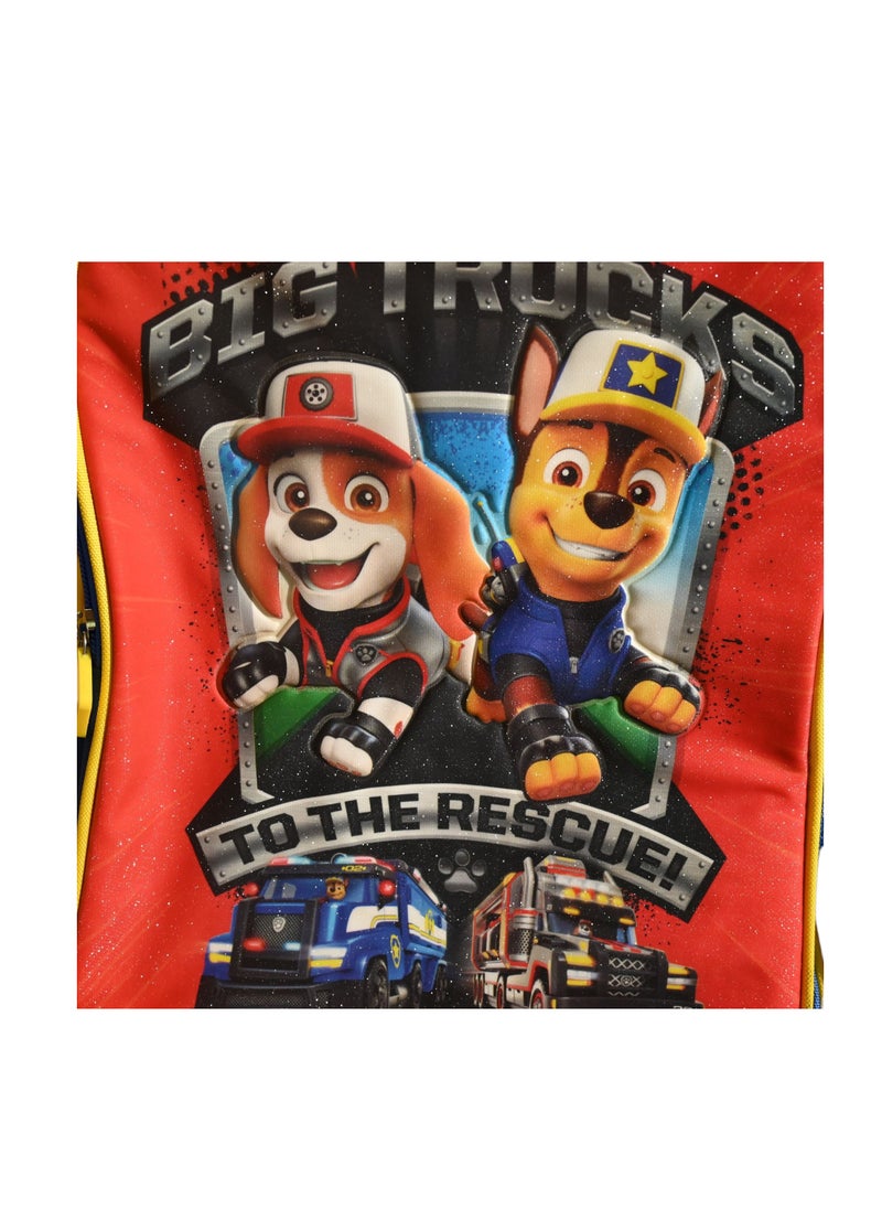 Paw Patrol Big Trucks Rolling Backpack, Kids School Trolley Bag with Wheels, Red and Blue
