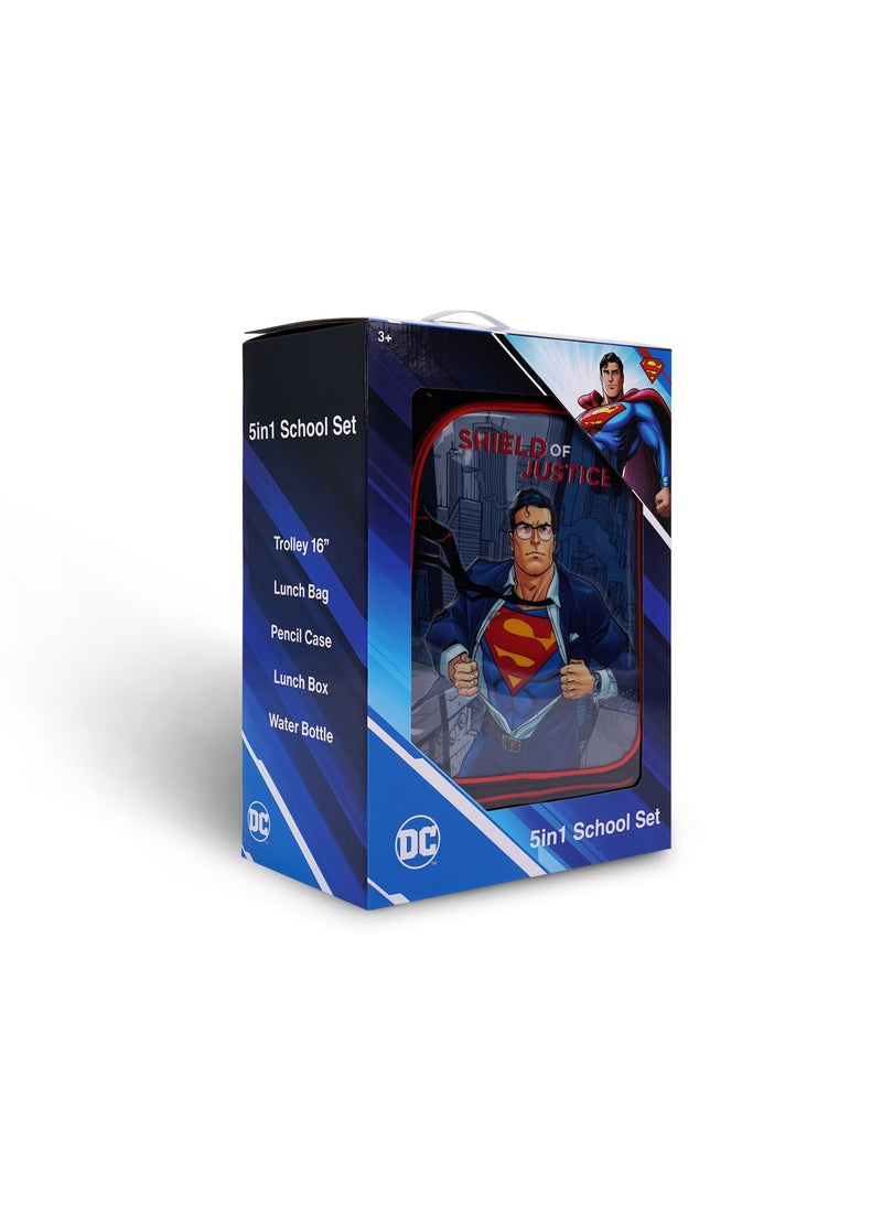 Warner Bros. - 5-In-1 Superman Shield of Justice Trolley School Set 16 Inches