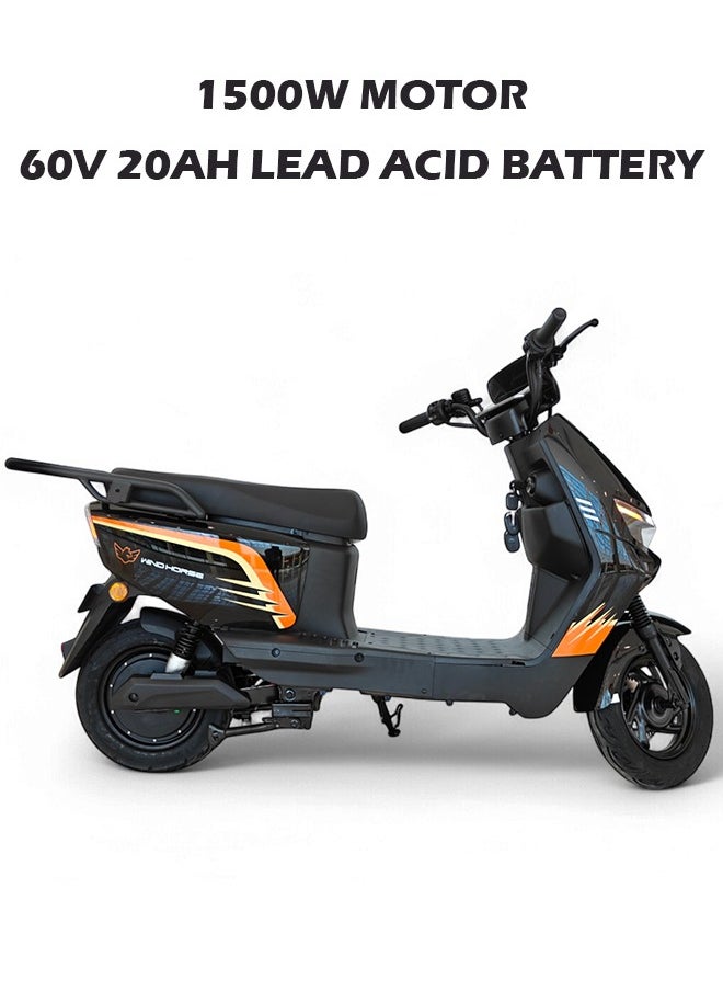 Electric Scooter with 1500W Motor, 60V 20Ah Battery, 60km/h Max Speed, 50km Range, Carbon Alloy Frame, Remote Lock, Under-Seat Storage, 14-Inch Tires, Disc Brakes, 3-Speed Modes