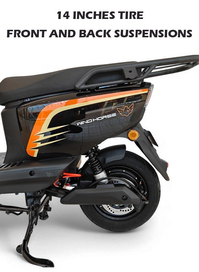 Electric Scooter with 1500W Motor, 60V 20Ah Battery, 60km/h Max Speed, 50km Range, Carbon Alloy Frame, Remote Lock, Under-Seat Storage, 14-Inch Tires, Disc Brakes, 3-Speed Modes