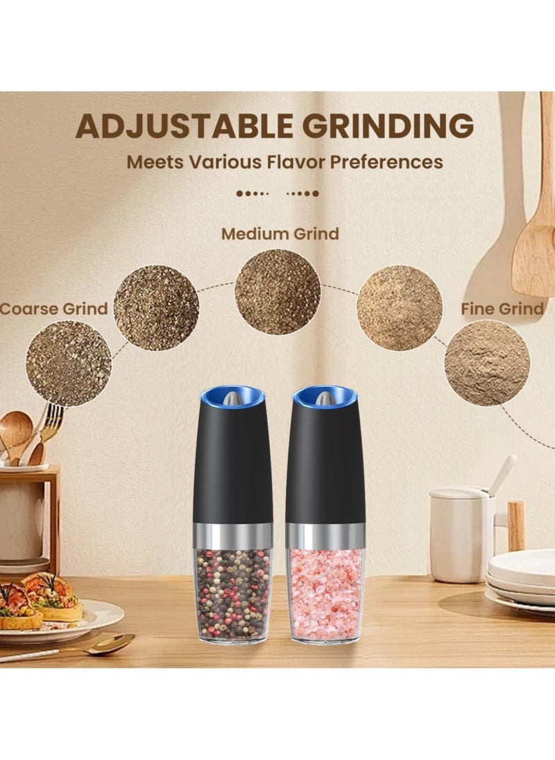 Gravity Electric Salt And Pepper Grinder Set, Automatic Salt And Pepper Grinder Set, Battery Powered (6 AAA Batteries Each), Adjustable Roughness, LED Light