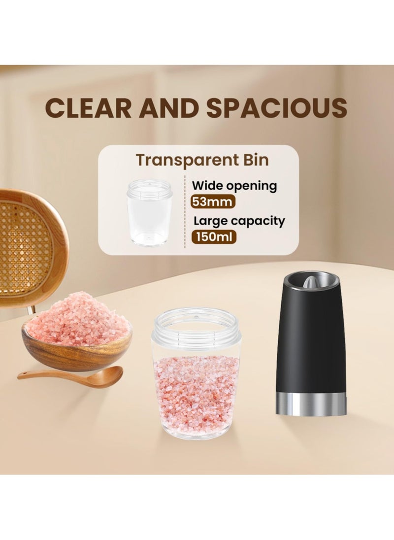 2 Pack Gravity Electric Salt And Pepper Grinder Set, Automatic Salt And Pepper Grinder Set, Battery Powered (6 AAA Batteries Each), Adjustable Roughness, LED Light