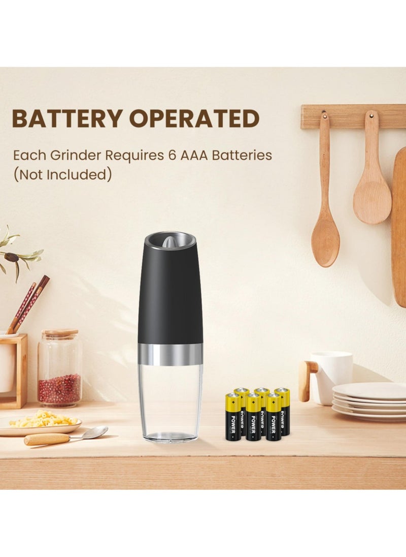 2 Pack Gravity Electric Salt And Pepper Grinder Set, Automatic Salt And Pepper Grinder Set, Battery Powered (6 AAA Batteries Each), Adjustable Roughness, LED Light