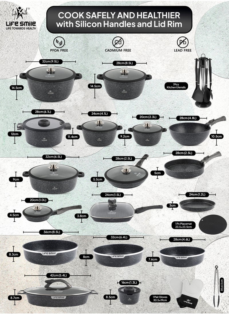 Detachable Granite Coating Cookware Set-51 Pcs, Non-Stick Induction Base Pots ,Pans And Cutlery set include Frying pan with lid,Saucepan with lid,Wok Pan,Stockpot,Steamer pot,Cutlery set with Holder,Oven Cake pans,Spatula,Oven gloves,Placemat