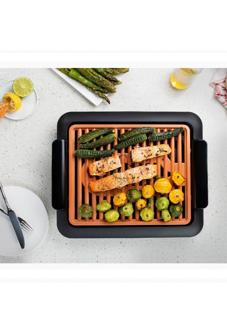 Indoor Smokeless Grill Electric Grill Ultra Nonstick Electric Grill Dishwasher Safe Surface, Temp Control, Metal Utensil Safe, Barbeque Indoors with No Smoke!