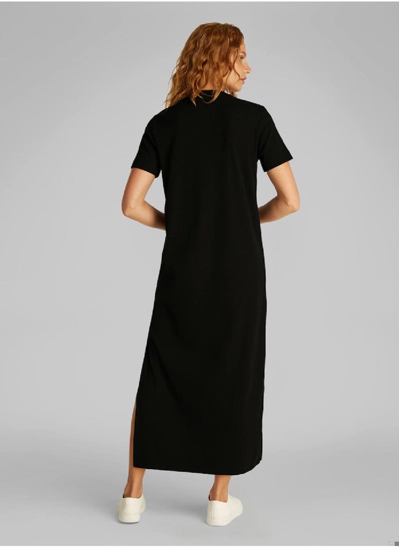 Women's Ribbed Maxi T-Shirt Dress - Cotton, Black