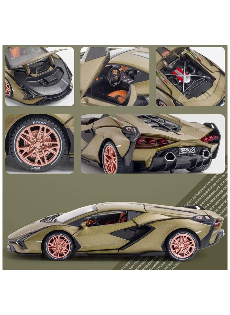 1:24 Lamborghini Sian Diecast Model Car – Pull Back Toy with Lights & Sound, Opening Doors – Kids & Collectors Gift