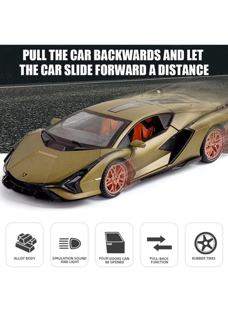 1:24 Lamborghini Sian Diecast Model Car – Pull Back Toy with Lights & Sound, Opening Doors – Kids & Collectors Gift