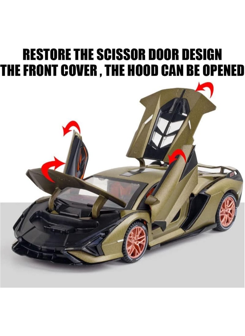 1:24 Lamborghini Sian Diecast Model Car – Pull Back Toy with Lights & Sound, Opening Doors – Kids & Collectors Gift
