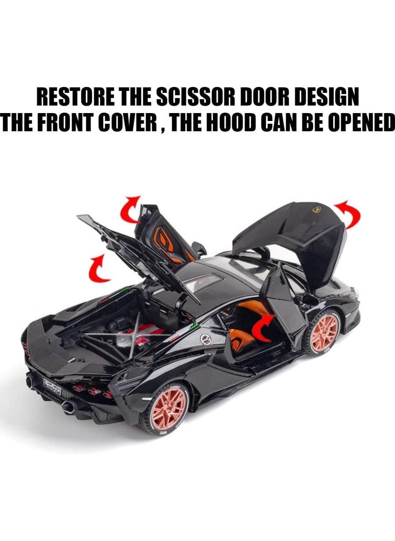 1:24 Lamborghini Sian Diecast Model Car – Pull Back Toy with Lights & Sound, Opening Doors – Kids & Collectors Gift