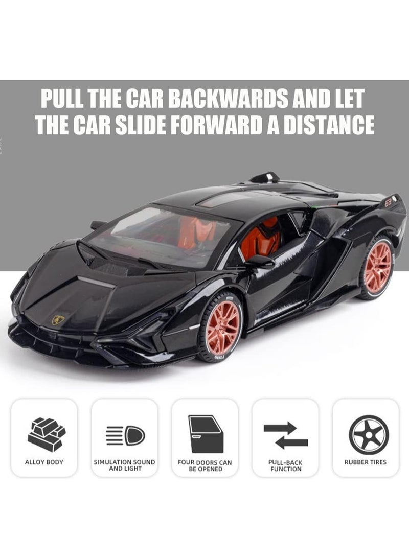1:24 Lamborghini Sian Diecast Model Car – Pull Back Toy with Lights & Sound, Opening Doors – Kids & Collectors Gift
