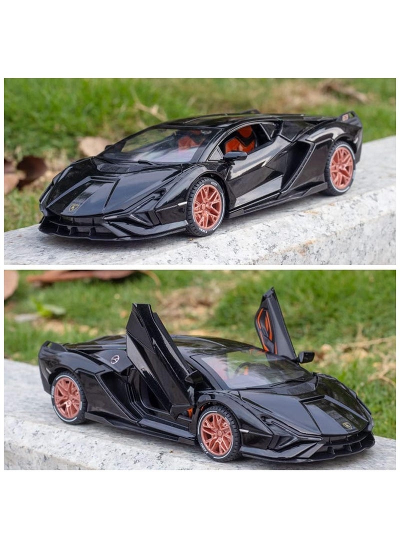 1:24 Lamborghini Sian Diecast Model Car – Pull Back Toy with Lights & Sound, Opening Doors – Kids & Collectors Gift