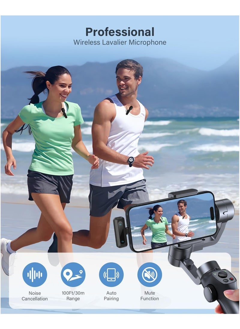 Wireless Lavalier Microphone for iPhone iPad Android Phone 2-Pack Mini Microphone with Noise Reduction Auto Pairing and Mute and Reverb for Vlogging Video Recording TikTok YouTube - Plug and Play