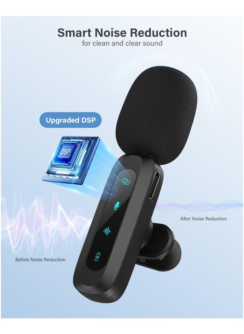 Wireless Lavalier Microphone for iPhone iPad Android Phone 2-Pack Mini Microphone with Noise Reduction Auto Pairing and Mute and Reverb for Vlogging Video Recording TikTok YouTube - Plug and Play