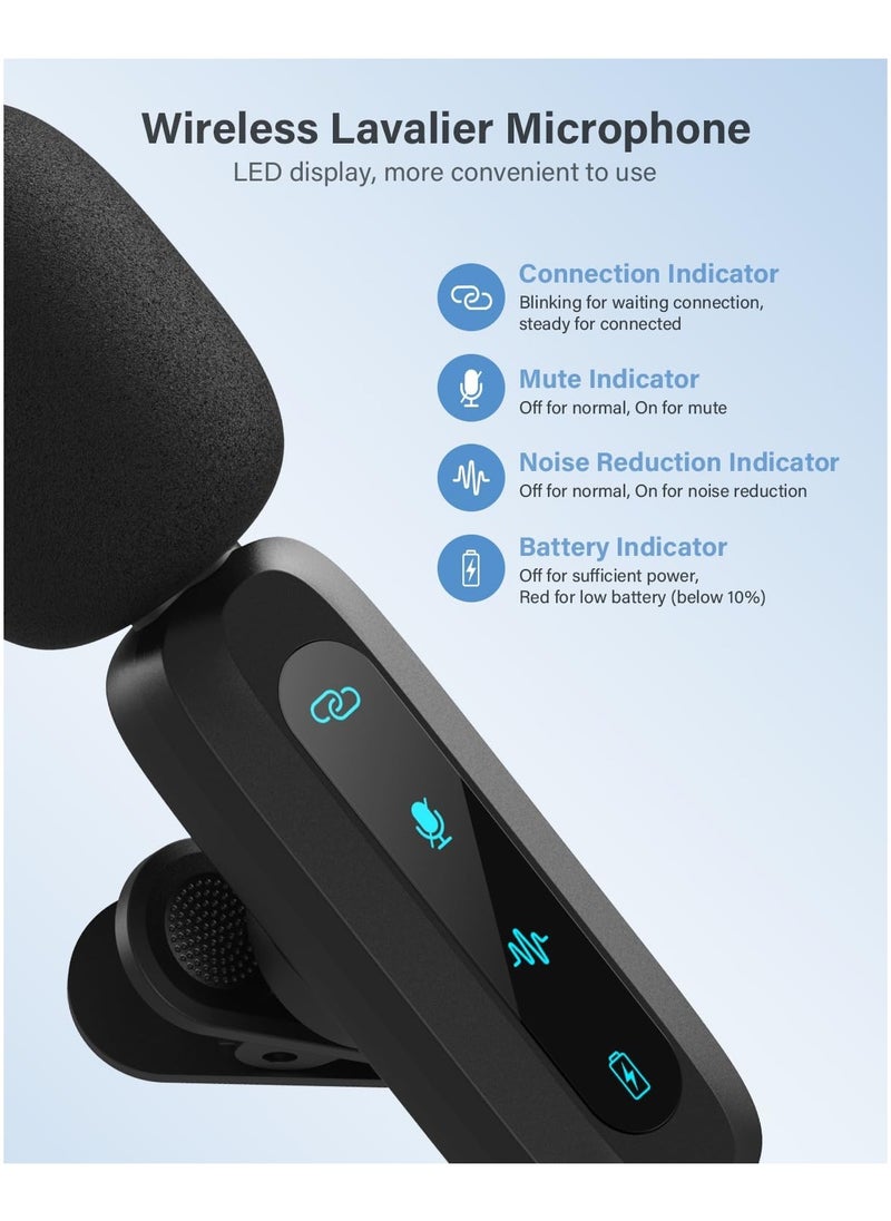 Wireless Lavalier Microphone for iPhone iPad Android Phone 2-Pack Mini Microphone with Noise Reduction Auto Pairing and Mute and Reverb for Vlogging Video Recording TikTok YouTube - Plug and Play