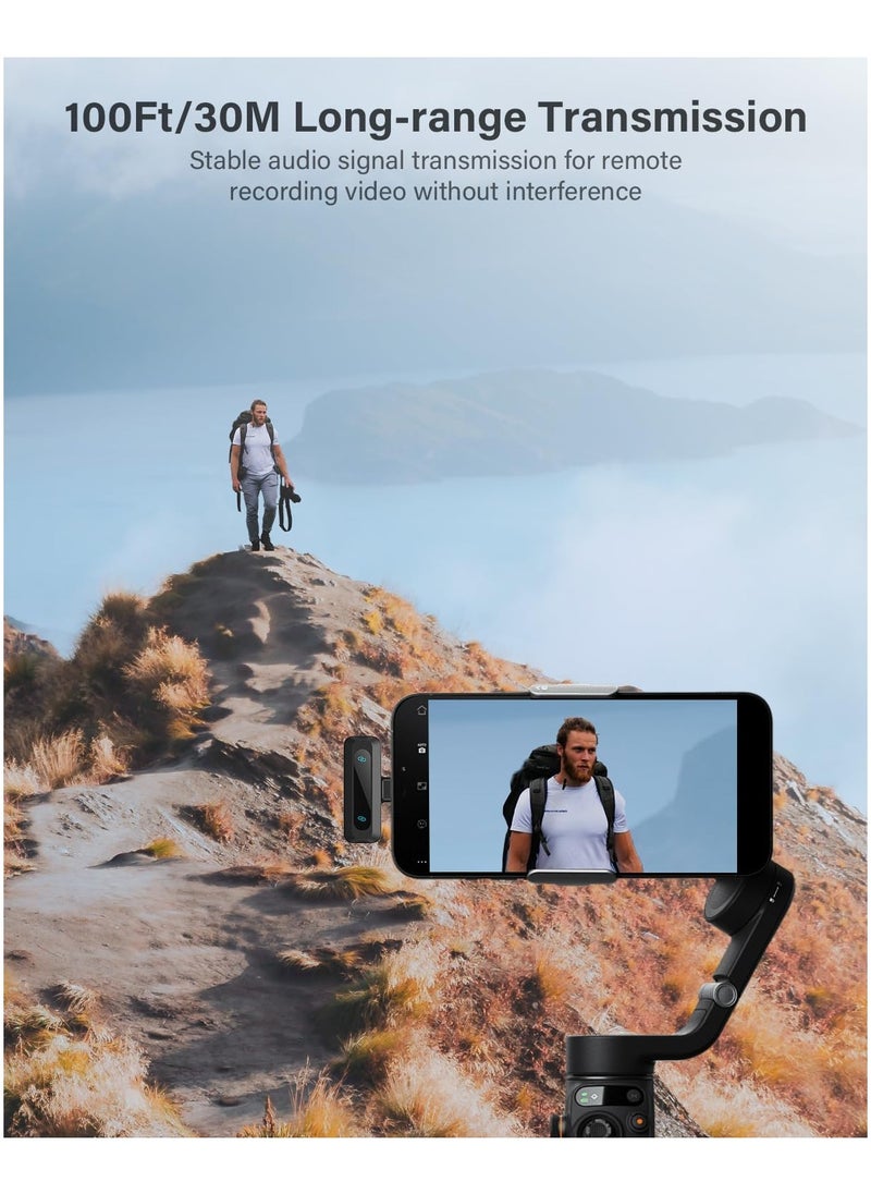 Wireless Lavalier Microphone for iPhone iPad Android Phone 2-Pack Mini Microphone with Noise Reduction Auto Pairing and Mute and Reverb for Vlogging Video Recording TikTok YouTube - Plug and Play