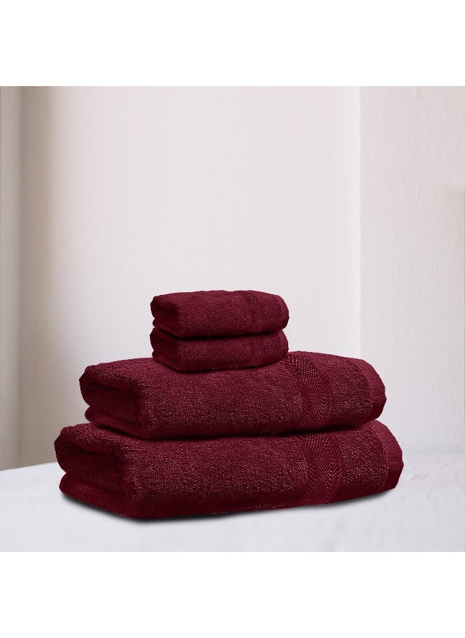 Towel Set 4Pc Burgundy Luxury Hotel Bedroom Super Soft Absorbent Durable Washable Quick Dry Cotton Family Bath Towels - 1 Bath Towel 70X140Cm 1 Hand Towel 50X100Cm & 2 Face Towel 30X30Cm