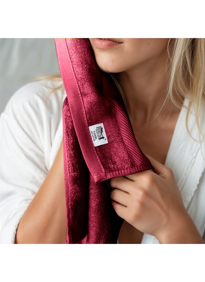 Bath Towel Set Of 6 Burgundy Cotton Towel 70X140Cm , 47X55 Inch Luxury Hotel Towel Set Absorbent Durable Lightweight Washable Quick Dry Spa Quality Beach Family Bath Towel.