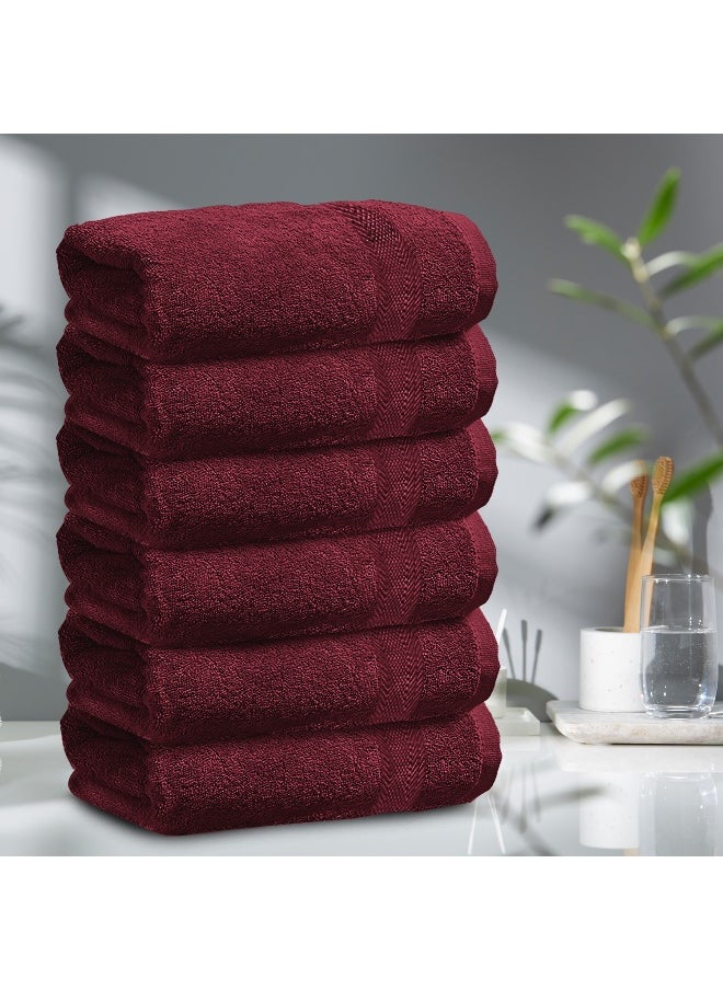 Bath Towel Set Of 6 Burgundy Cotton Towel 70X140Cm , 47X55 Inch Luxury Hotel Towel Set Absorbent Durable Lightweight Washable Quick Dry Spa Quality Beach Family Bath Towel.