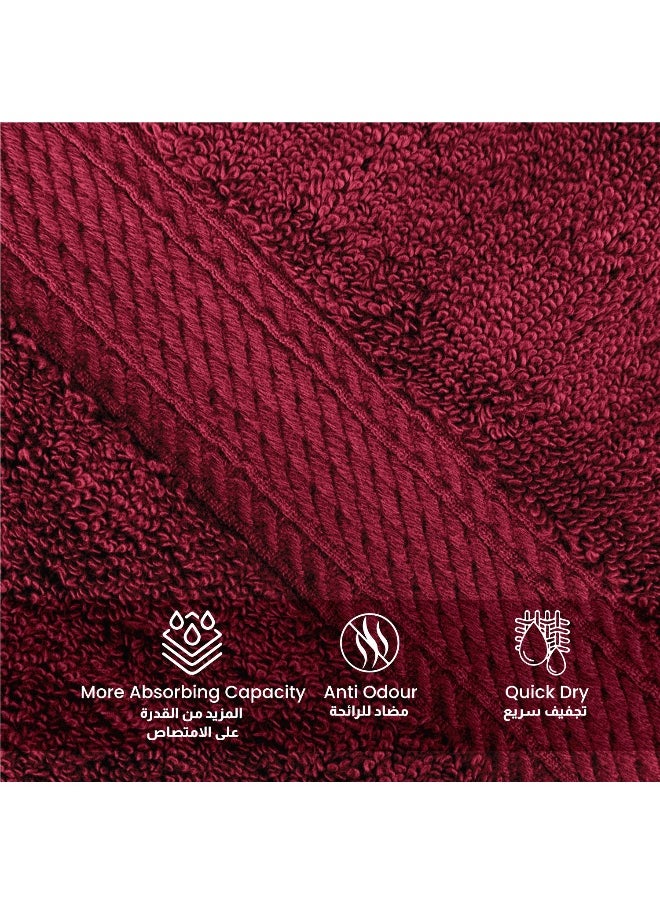 Towel Set 8Pc Burgundy Luxury Hotel Bedroom Super Soft Absorbent Durable Washable Quick Dry Cotton Family Bath Towels - 2 Bath Towel 70X140Cm 2 Hand Towel 50X100Cm & 4 Face Towel 30X30Cm