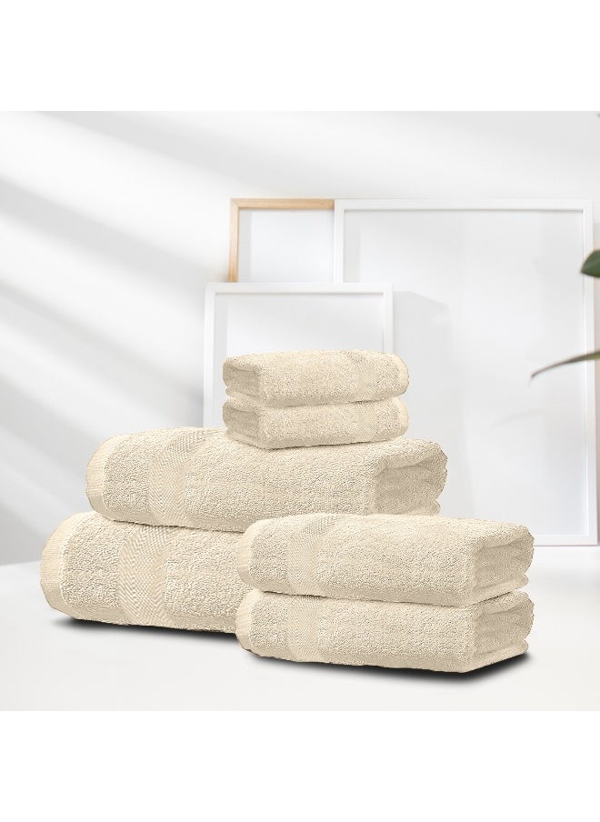 Luxury Towel Set Ivory Pack Of 6 Cotton Soft Absorbent Washable Quick Dry Family Towel Set Includes , 1 Bath Sheet -100X150Cm 1 Bath Towel -70X140Cm 2 Hand Towel -50X100Cm 2 Face Towel -30X30Cm