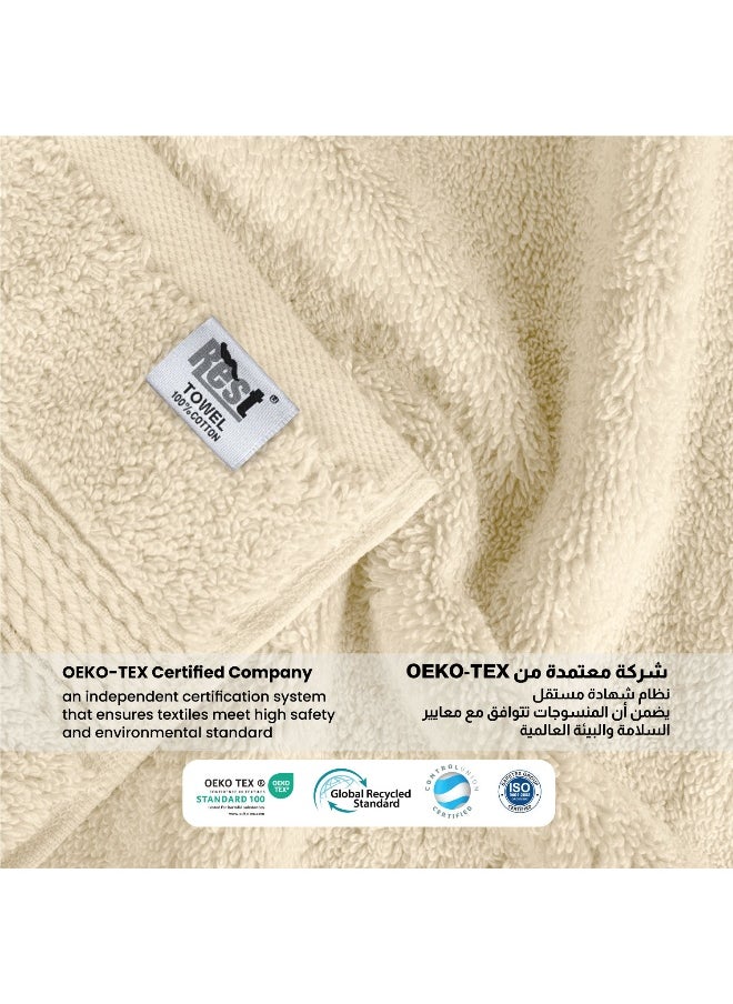 Luxury Towel Set Ivory Pack Of 6 Cotton Soft Absorbent Washable Quick Dry Family Towel Set Includes , 1 Bath Sheet -100X150Cm 1 Bath Towel -70X140Cm 2 Hand Towel -50X100Cm 2 Face Towel -30X30Cm