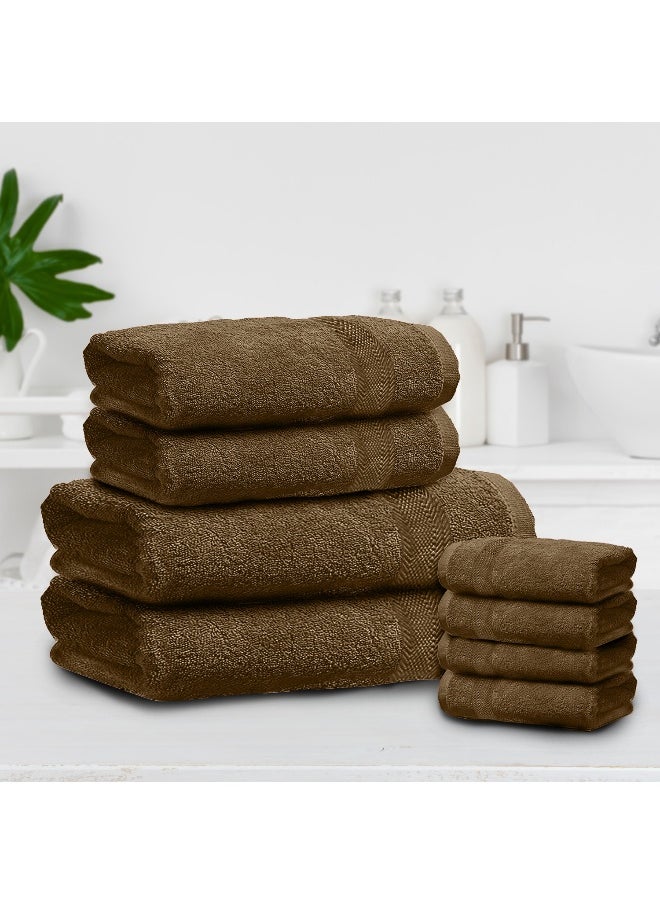 Towel Set 8 Peice Brown Luxury Hotel Bedroom Super Soft Absorbent Durable Washable Quick Dry Cotton Family Bath Towels - 2 Bath Towel 70X140Cm 2 Hand Towel 50X100Cm & 4 Face Towel 30X30Cm