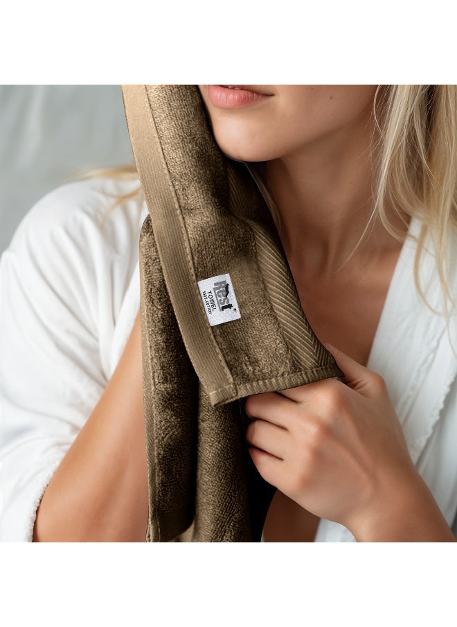 Towel Set 4 Peice Brown Luxury Hotel Bedroom Super Soft Absorbent Durable Washable Quick Dry Cotton Family Bath Towels - 1 Bath Towel 70X140Cm 1 Hand Towel 50X100Cm & 2 Face Towel 30X30Cm