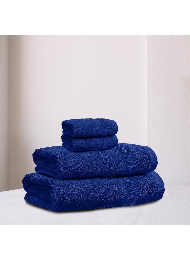 Towel Set 4 Peice Blue Luxury Hotel Bedroom Super Soft Absorbent Durable Washable Quick Dry Cotton Family Bath Towels - 1 Bath Towel 70X140Cm 1 Hand Towel 50X100Cm & 2 Face Towel 30X30Cm