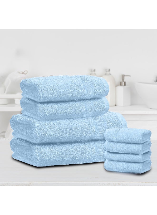Towel Set 8Pc Sky Blue Luxury Hotel Bedroom Super Soft Absorbent Durable Washable Quick Dry Cotton Family Bath Towels - 2 Bath Towel 70X140Cm 2 Hand Towel 50X100Cm & 4 Face Towel 30X30Cm