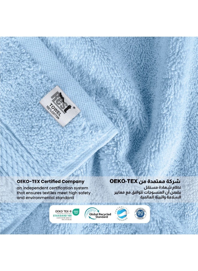 Towel Set 8Pc Sky Blue Luxury Hotel Bedroom Super Soft Absorbent Durable Washable Quick Dry Cotton Family Bath Towels - 2 Bath Towel 70X140Cm 2 Hand Towel 50X100Cm & 4 Face Towel 30X30Cm