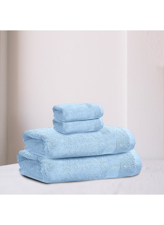 Towel Set 4Pc Sky Blue Luxury Hotel Bedroom Super Soft Absorbent Durable Washable Quick Dry Cotton Family Bath Towels - 1 Bath Towel 70X140Cm 1 Hand Towel 50X100Cm & 2 Face Towel 30X30Cm