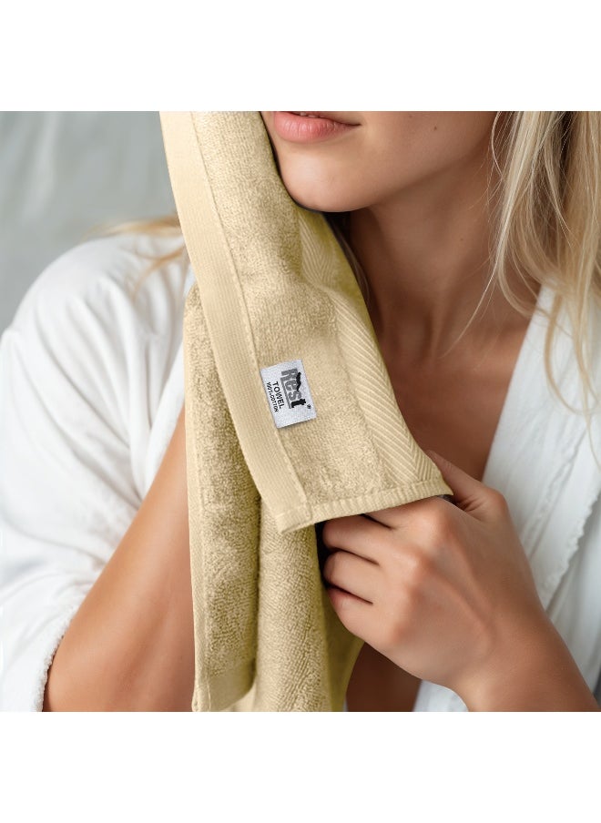Towel Set 4 Peice Cream Luxury Hotel Bedroom Super Soft Absorbent Durable Washable Quick Dry Cotton Family Bath Towels - 1 Bath Towel 70X140Cm 1 Hand Towel 50X100Cm & 2 Face Towel 30X30Cm