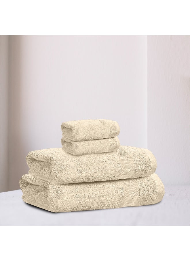Towel Set 4 Peice Cream Luxury Hotel Bedroom Super Soft Absorbent Durable Washable Quick Dry Cotton Family Bath Towels - 1 Bath Towel 70X140Cm 1 Hand Towel 50X100Cm & 2 Face Towel 30X30Cm