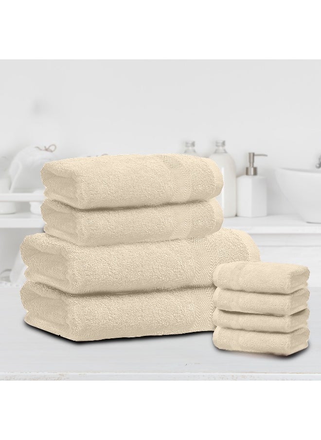 Towel Set 8 Peice Cream Luxury Hotel Bedroom Super Soft Absorbent Durable Washable Quick Dry Cotton Family Bath Towels - 2 Bath Towel 70X140Cm 2 Hand Towel 50X100Cm & 4 Face Towel 30X30Cm
