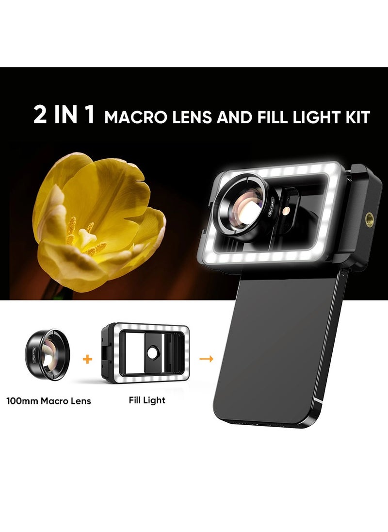 New Upgraded 4k HD 100mm macro lens With LED Fill Light Universal Clamp Micro Lenses for Samsung all smartphones