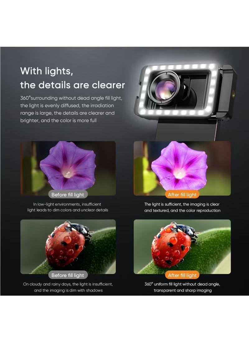 New Upgraded 4k HD 100mm macro lens With LED Fill Light Universal Clamp Micro Lenses for Samsung all smartphones