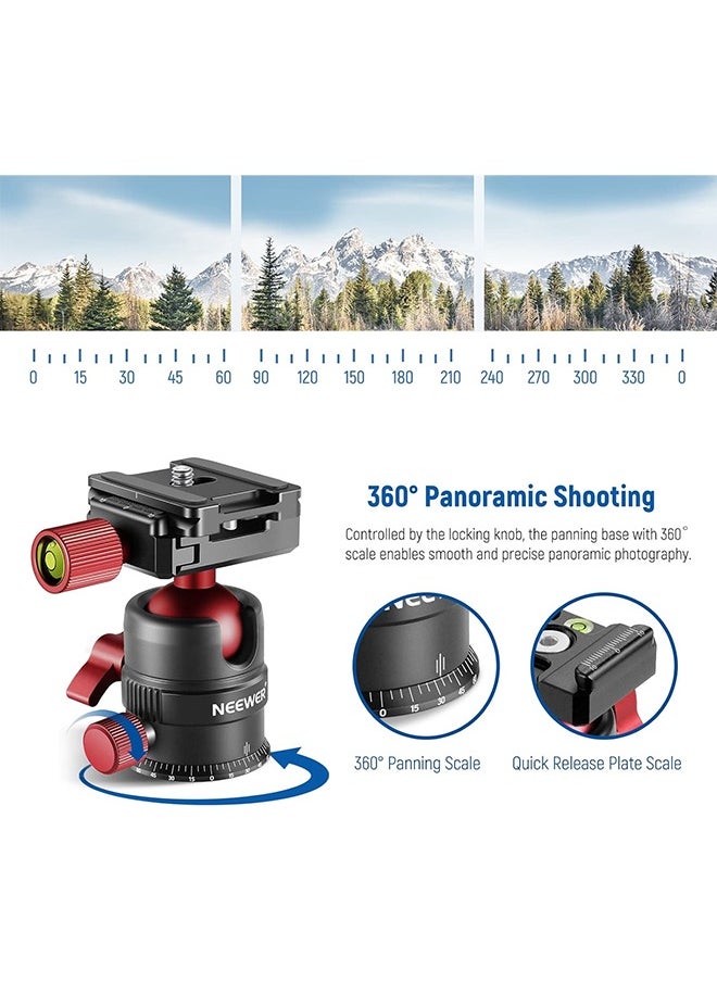 NEEWER Tripod Head, 360° Rotating Panoramic Ball Head with 1/4” Quick Shoe Plate for Tripod Monopod Slider DSLR Camera Camcorder, Max Load up to 5kg/11lb – GM28