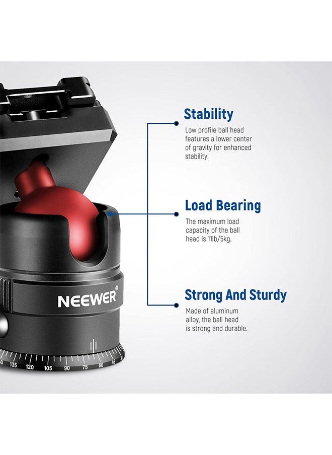NEEWER Tripod Head, 360° Rotating Panoramic Ball Head with 1/4” Quick Shoe Plate for Tripod Monopod Slider DSLR Camera Camcorder, Max Load up to 5kg/11lb – GM28