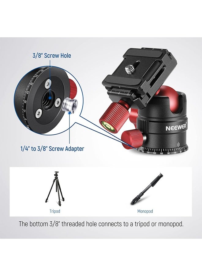 NEEWER Tripod Head, 360° Rotating Panoramic Ball Head with 1/4” Quick Shoe Plate for Tripod Monopod Slider DSLR Camera Camcorder, Max Load up to 5kg/11lb – GM28