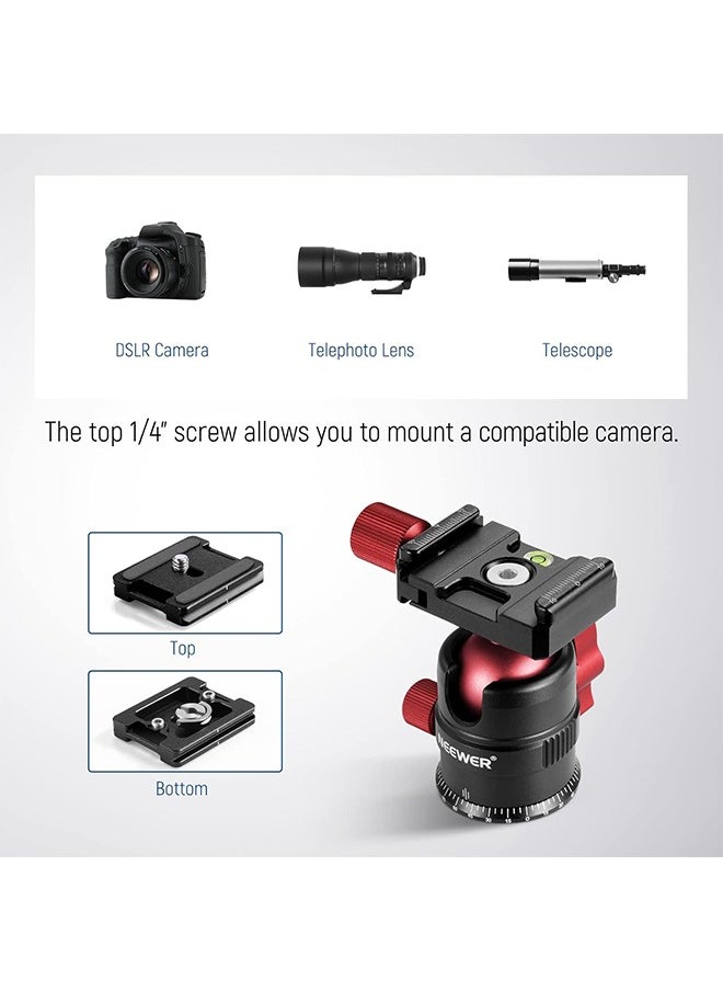 NEEWER Tripod Head, 360° Rotating Panoramic Ball Head with 1/4” Quick Shoe Plate for Tripod Monopod Slider DSLR Camera Camcorder, Max Load up to 5kg/11lb – GM28