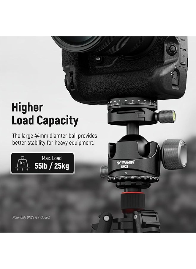 NEEWER Low Profile Ball Head, Heavy Duty Low Center of Gravity Tripod Head with Damping, Dual 360° Panorama Structure on Arca Plate & Base for Tripod Monopod Camera Camcorder, Max Load 55lb/25kg, GM29