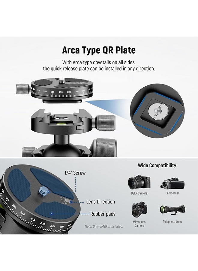 NEEWER Low Profile Ball Head, Heavy Duty Low Center of Gravity Tripod Head with Damping, Dual 360° Panorama Structure on Arca Plate & Base for Tripod Monopod Camera Camcorder, Max Load 55lb/25kg, GM29