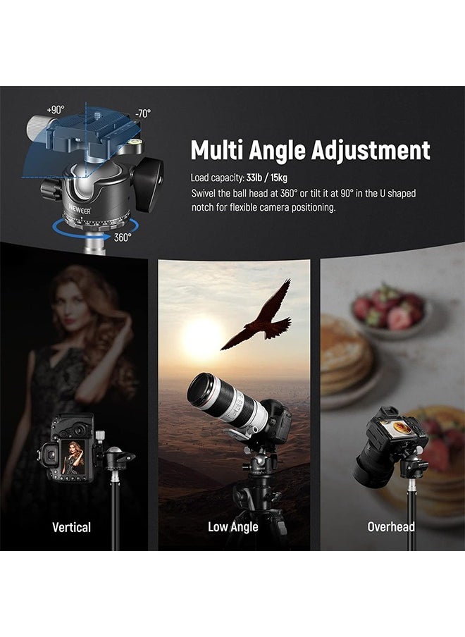 NEEWER GM36 Low Profile Camera Tripod Ball Head, 36mm Metal Panorama Ball Head Compatible with Arca 1/4” Quick Release Plate for Tripod Monopod Slider DSLR, TL283 Camera Desk Mount Included