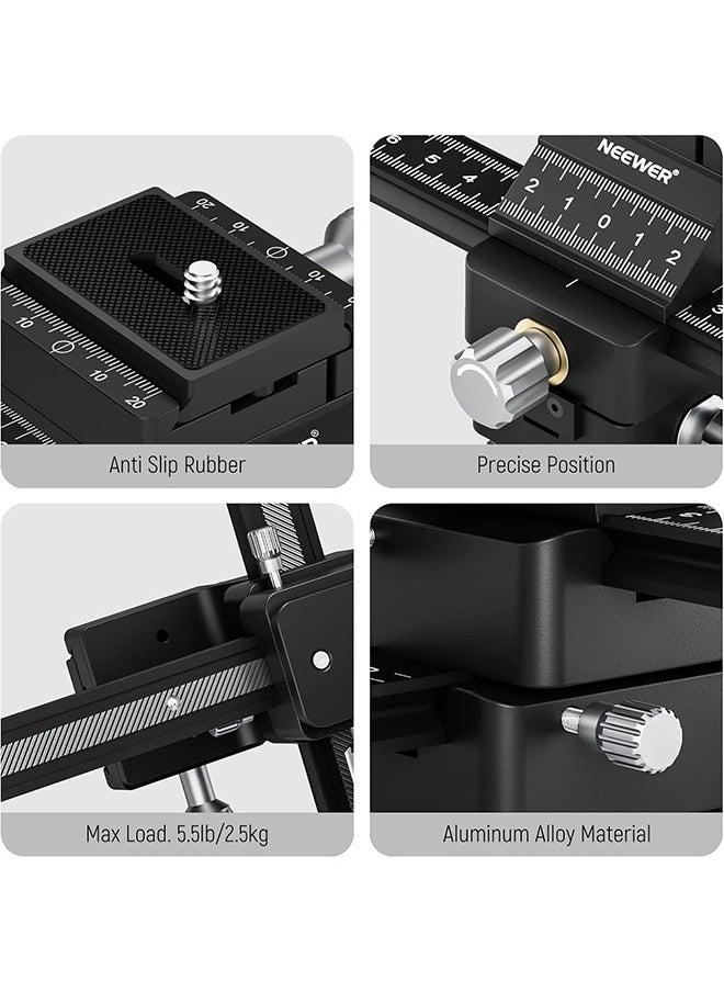 NEEWER 4-Way Macro Focusing Rail Slider with Quick Release Plate, 1/4”-20 Thread for Macro Photography and Close-Up Shooting, Compatible with Canon Nikon Fujifilm Sony DSLR Mirrorless Camera