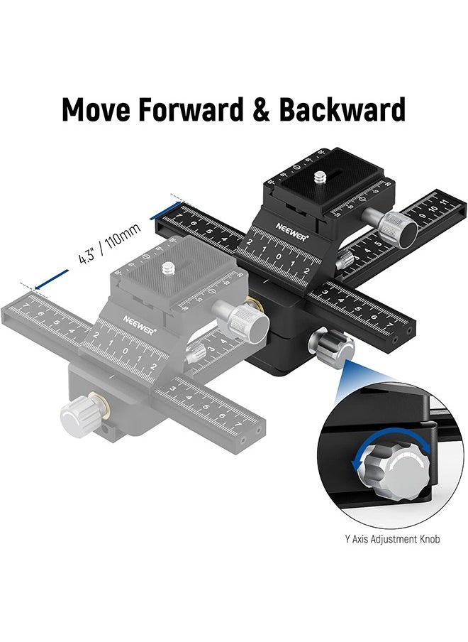 NEEWER 4-Way Macro Focusing Rail Slider with Quick Release Plate, 1/4”-20 Thread for Macro Photography and Close-Up Shooting, Compatible with Canon Nikon Fujifilm Sony DSLR Mirrorless Camera