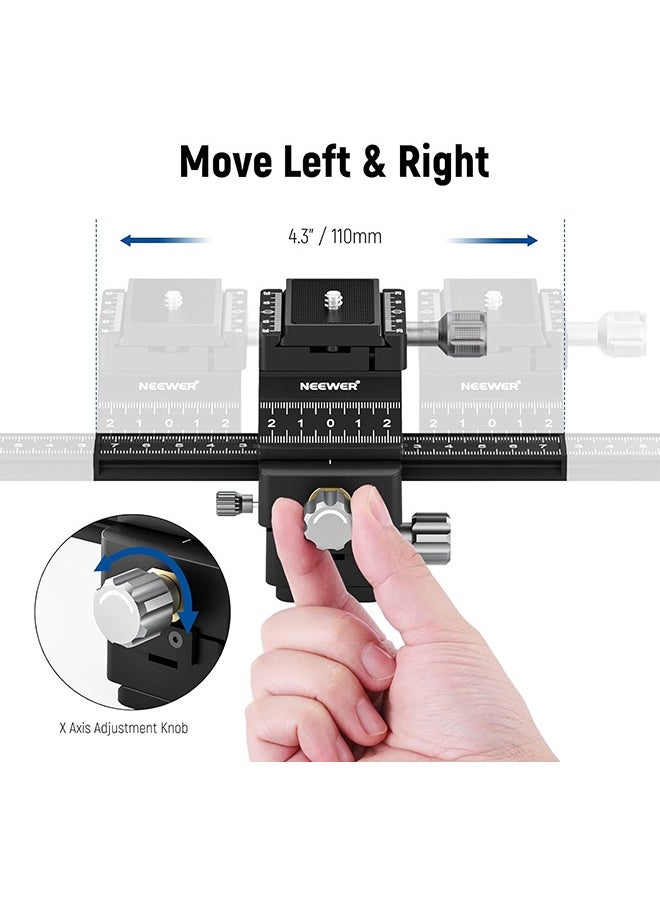 NEEWER 4-Way Macro Focusing Rail Slider with Quick Release Plate, 1/4”-20 Thread for Macro Photography and Close-Up Shooting, Compatible with Canon Nikon Fujifilm Sony DSLR Mirrorless Camera