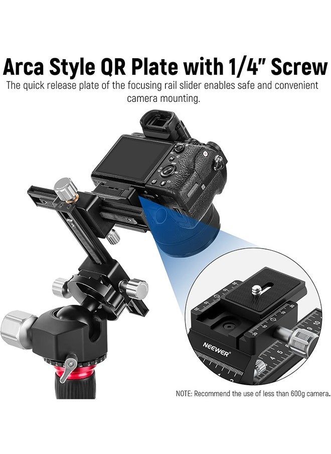 NEEWER 4-Way Macro Focusing Rail Slider with Quick Release Plate, 1/4”-20 Thread for Macro Photography and Close-Up Shooting, Compatible with Canon Nikon Fujifilm Sony DSLR Mirrorless Camera