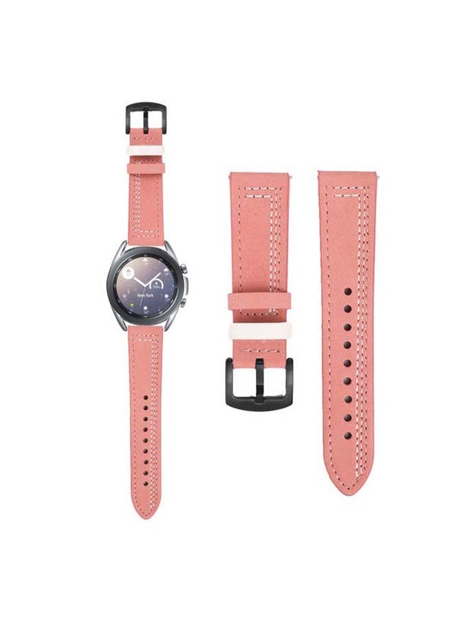 Stitch Lines Genuine Leather Replacement Band For Samsung Galaxy Watch3 41mm Pink