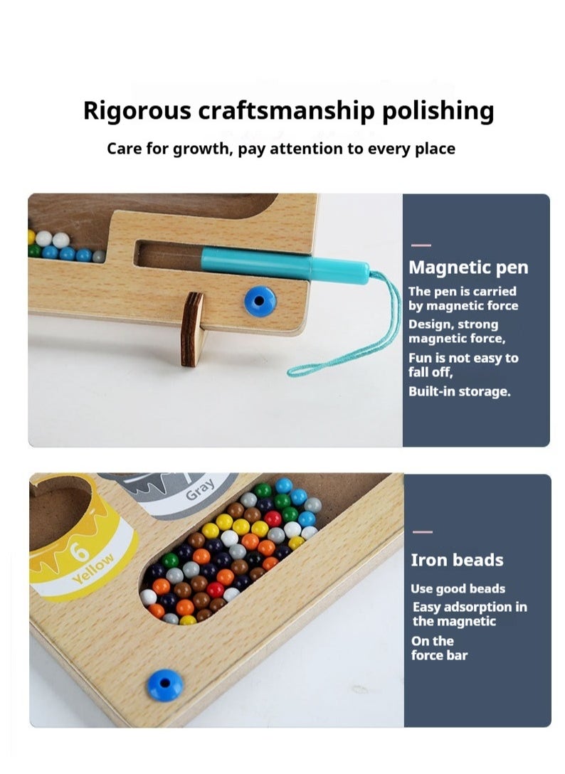 New children's focused training puzzle toys, wooden color classification magnetic ball walking children's pen running early education puzzle toys, ball walking maze toys